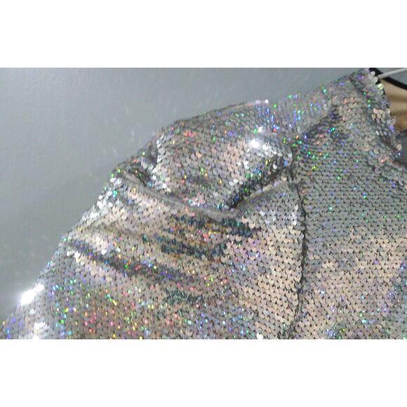ASOS 80's Sleeve Sequin Iridescent Bow Back Mini Dress 2 - Picture 9 of 12
